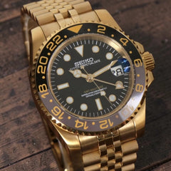 Custom Built – Gold GMT Automatic Watch – Black Dial – Japanese Movement