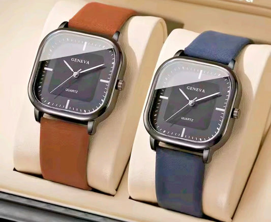 2 piece set /Men fashion Wrist Watch for Men Business Square simple dual Quratz