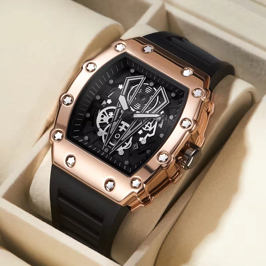 Mens Large Square Quartz Sport Watch Waterproof Luminous Dial Watch For Men