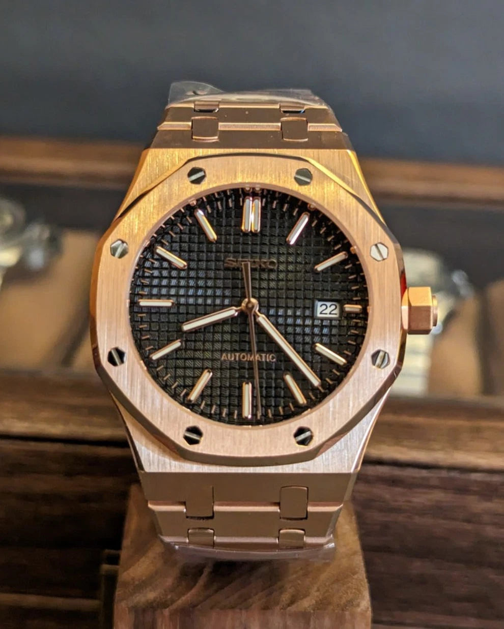 Custom Built – Rose Gold Automatic Watch – Black Textured Dial – Japanese NH35