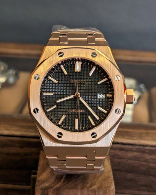 Custom Built – Rose Gold Automatic Watch – Black Textured Dial – Japanese NH35