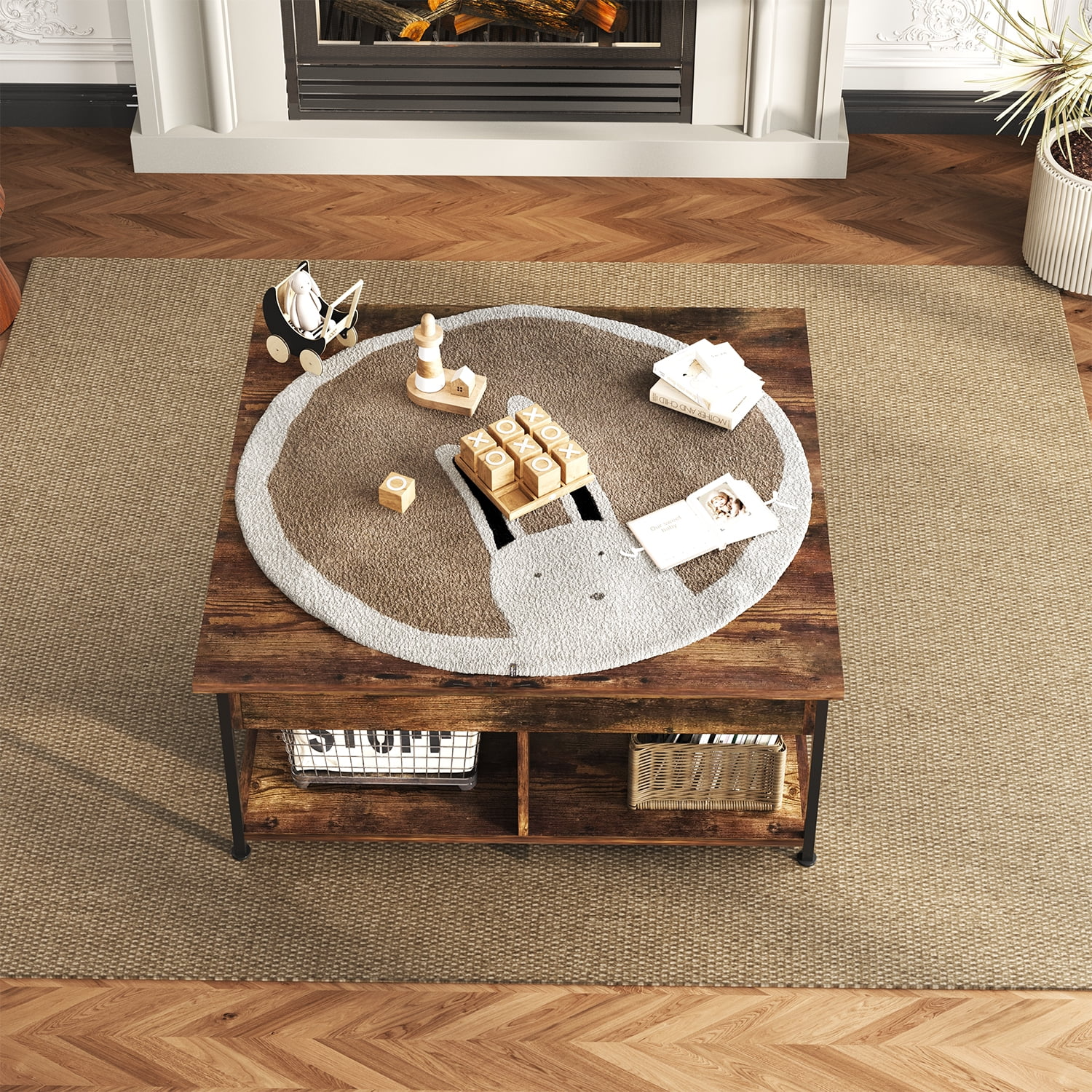 MONVANE 40" Lift Top Coffee Table with Storage for Living Room, Rustic Brown