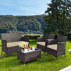 Gymax 4PCS Patio Rattan Outdoor Furniture Set w/ Cushioned Chair Loveseat Table