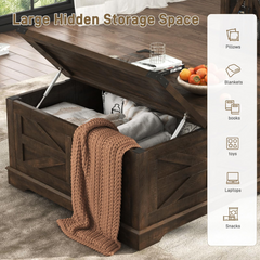 ANPOO 36” Square Lift Top Coffee Table with Power Outlets & Movable Wheels, Farmhouse Coffee Table w/Large Hidden Storage, Multi-Function Lift Wood Center Table for Home, Office,Rustic White