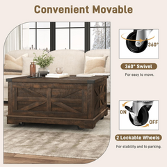 ANPOO 36” Square Lift Top Coffee Table with Power Outlets & Movable Wheels, Farmhouse Coffee Table w/Large Hidden Storage, Multi-Function Lift Wood Center Table for Home, Office,Rustic White