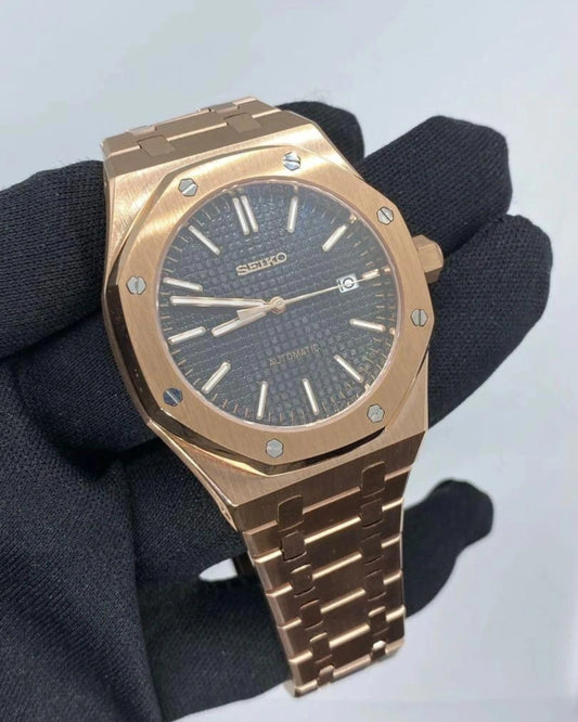 Custom Built – Rose Gold Automatic Watch – Black Textured Dial – Japanese NH35