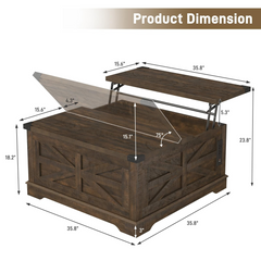 ANPOO 36” Square Lift Top Coffee Table with Power Outlets & Movable Wheels, Farmhouse Coffee Table w/Large Hidden Storage, Multi-Function Lift Wood Center Table for Home, Office,Rustic White