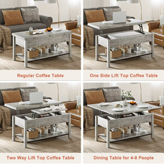 GUNAITO 41.73"Lift Top Coffee Table, 4 in 1 Multi-Function Convertible Coffee Table with Storage, Modern Coffee Table Converts to Dining Table for Living Room, Grey