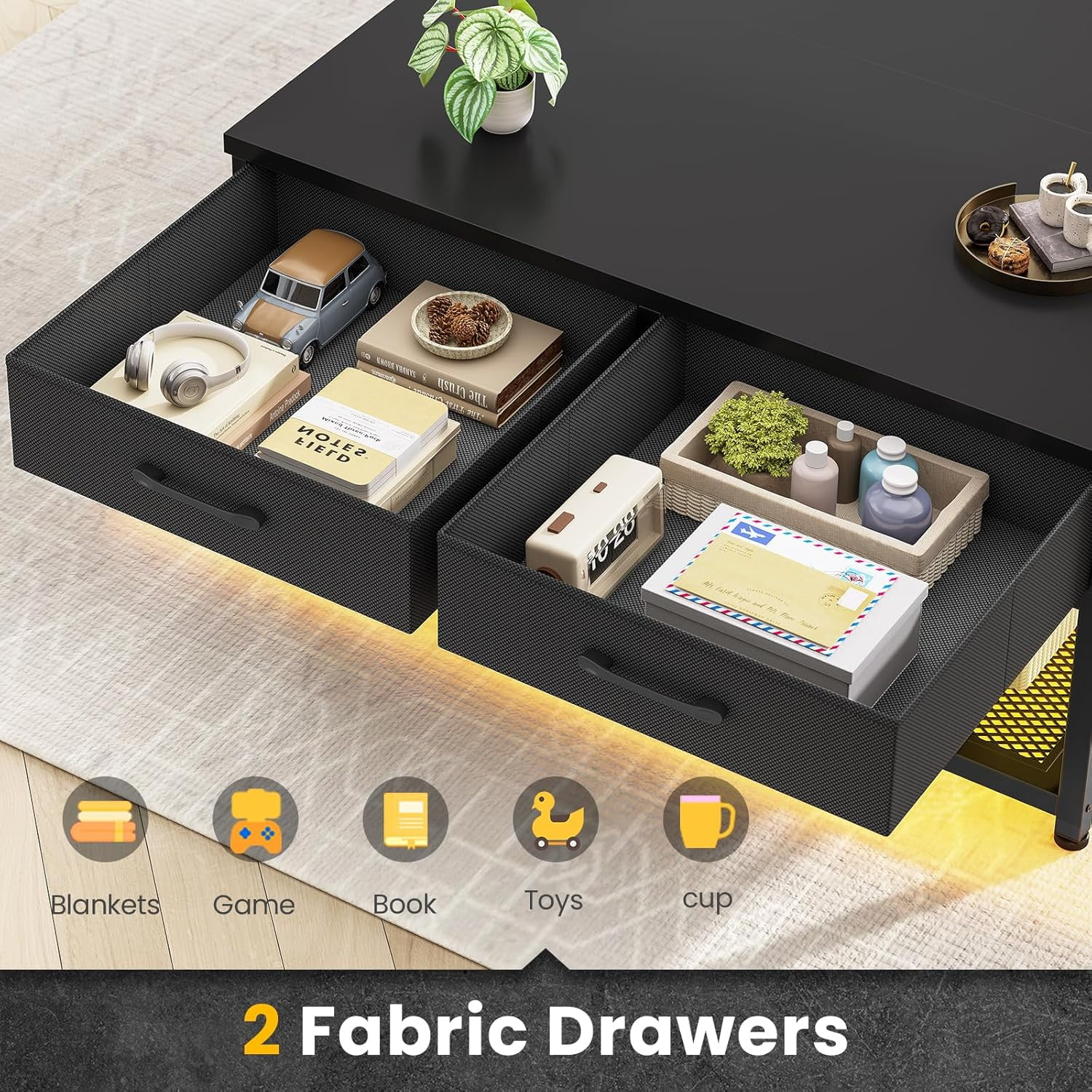 31.5" Lift Top Coffee Table, Square Coffee Table with Ample Storage, Center Table with 2 Fabric Drawers & Large Shelf for Living Room, Black