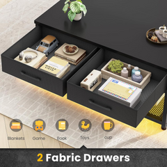 31.5" Lift Top Coffee Table, Square Coffee Table with Ample Storage, Center Table with 2 Fabric Drawers & Large Shelf for Living Room, Black