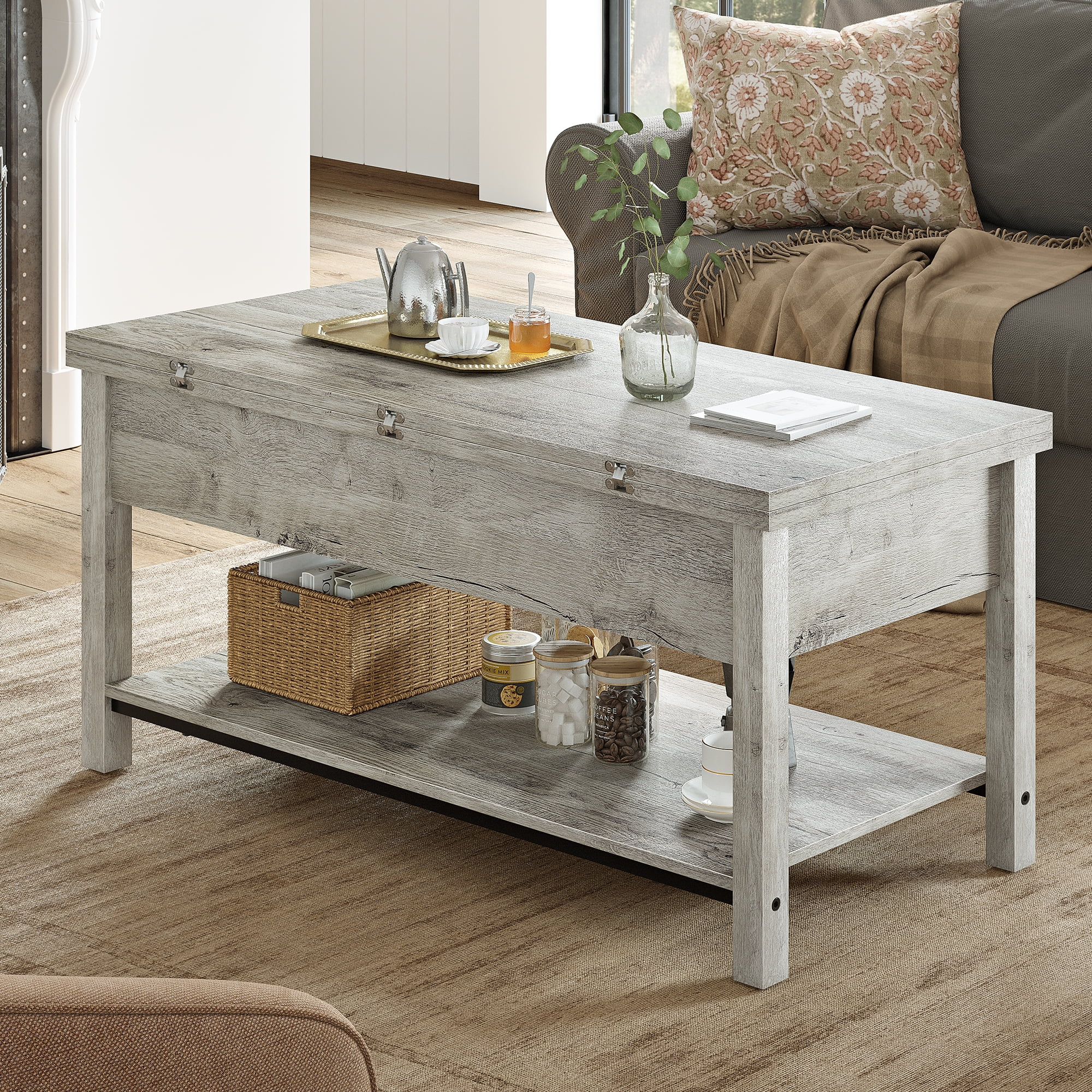 GUNAITO 41.73"Lift Top Coffee Table, 4 in 1 Multi-Function Convertible Coffee Table with Storage, Modern Coffee Table Converts to Dining Table for Living Room, Grey