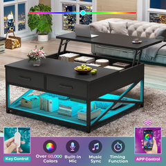31.5" Lift Top Coffee Table, Square Coffee Table with Ample Storage, Center Table with 2 Fabric Drawers & Large Shelf for Living Room, Black