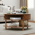 Wirrytor 31 inch Walnut Round Coffee Table for Living Room with Hiddern Storage, Farmhouse Circle Coffee Table with 2-Tier Open Storage Shelf, Modern Center Table