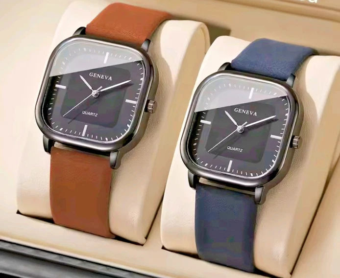 2 piece set /Men fashion Wrist Watch for Men Business Square simple dual Quratz