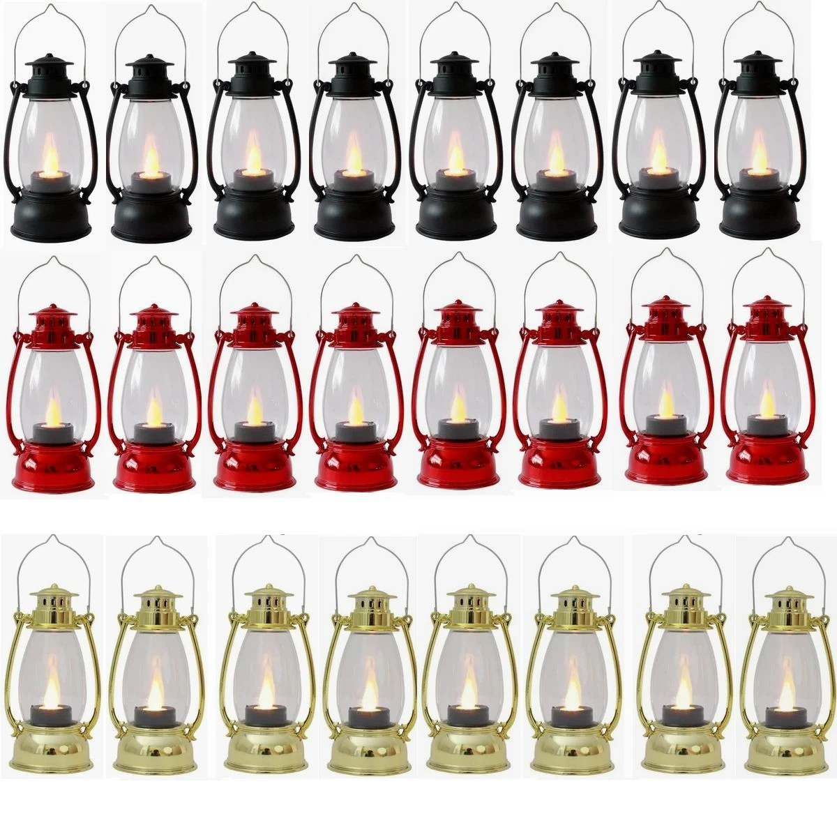 24-Pack Decorative Metal Lanterns Light with Glass Panels 8 Black 8 Red 8 White