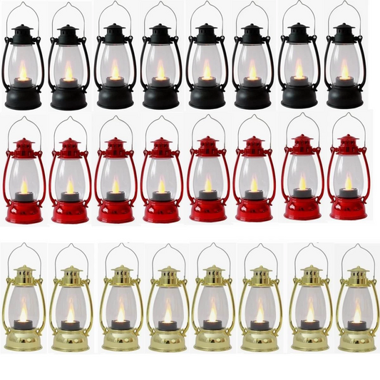 24-Pack Decorative Metal Lanterns Light with Glass Panels 8 Black 8 Red 8 White