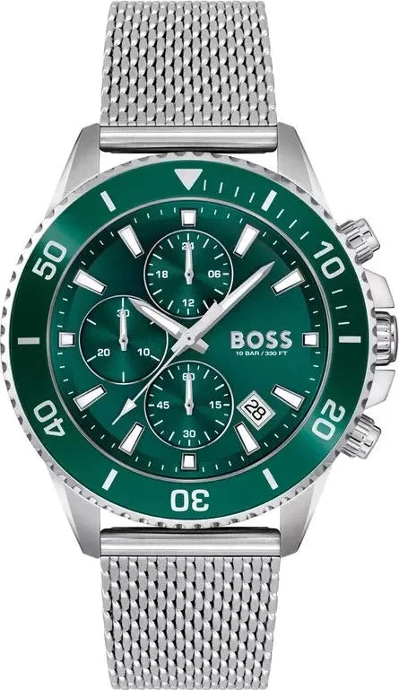 Hugo Boss Green Dial and Gray Stainless Steel Band | Men Gift Watch