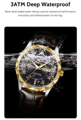 Luxury Men’s Quartz Watch Gold & Black Dial Brown Leather Strap Date Display