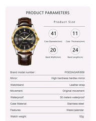 Luxury Men’s Quartz Watch Gold & Black Dial Brown Leather Strap Date Display