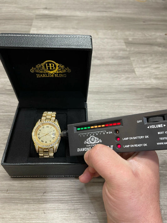 15ct MOISSANITE Gold Mens Presidential Watch Iced Hip Hop Out Pass Diamond Test